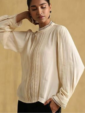 NWT Ritu Kumar Bunsu Crepe Peasant  Top